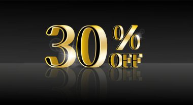 % 30 indirimli. Pazarlama reklam tasarımı için siyah pankartlı 3D tasarım şablonu. İş teknolojisi konsepti. İndirimli satış vektörü. Vektör illüstrasyonu.