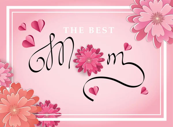 Carte Vœux Fête Des Mères Meilleure Maman Fleurs Cœurs Papier — Image vectorielle