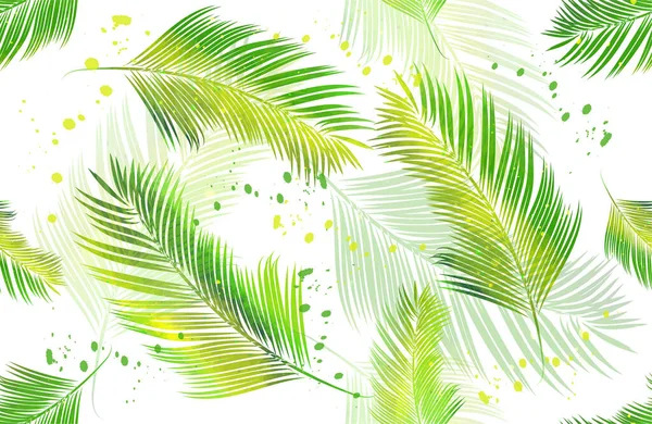 Yellow Green Palm Leaves Watercolor Texture Seamless Pattern Web Design — Stock Vector