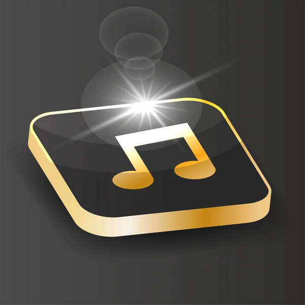 Golden Isometric Music Note Icon Melody Key Sign Button Black — Stok Vektör