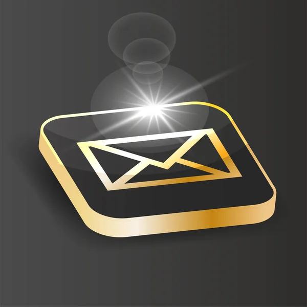 Golden Isometric New Letter Icon Email Mail Sign Button Black — Image vectorielle