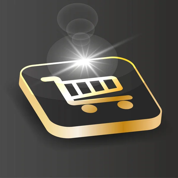 Golden Isometric Shopping Basket Icon Trolley Cart Symbol Button Black — Vetor de Stock