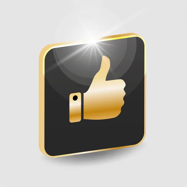 Golden Thumb Icon Social Media Vector Icon Black Background Button — Vettoriale Stock