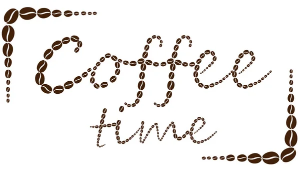 Coffee Time Inscription Lined Coffee Beans Lettering Vector Illustration Poster — Wektor stockowy