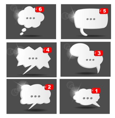 Vector set of isometric chat clouds with notifiers. Chat Box for discussion content. 3D vector illustration