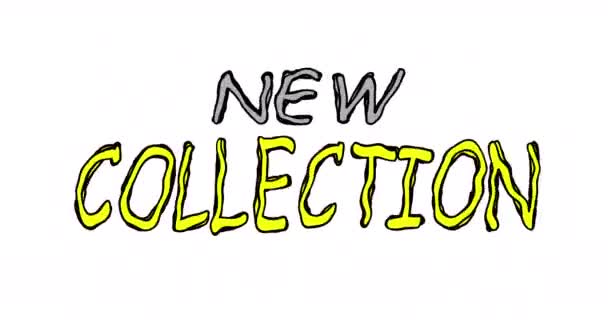 ドアスタイルの新しいコレクションテキスト 黄色とグレーのマーカーで書かれたシンプルな漫画のテキスト ソーシャルメディアのデザイン カラートレンドのコンセプト ループ4Kビデオアニメーショングラフィックス — ストック動画
