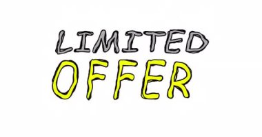 Sınırlı teklif metni karalama tarzında. Sarı ve gri kalemlerle yazılmış basit bir çizgi film metni. Renk trend konsepti. Döngülü 4K video canlandırma grafikleri