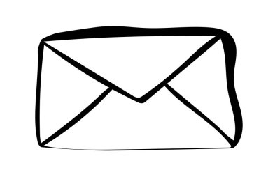 Elle çizilmiş zarf simgesi karalama tarzında. Uygulamalar ve web siteleri için mesaj işareti. Beyaz arkaplanda izole