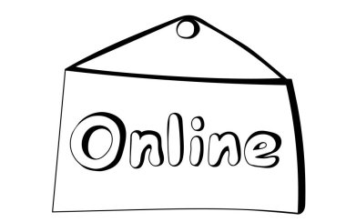Online metin karalama tarzında elle çizilmiş bir pankart. Video, kurs, günlük, sosyal medya, hikaye, alışveriş ve iş için. Beyaz arkaplanda izole