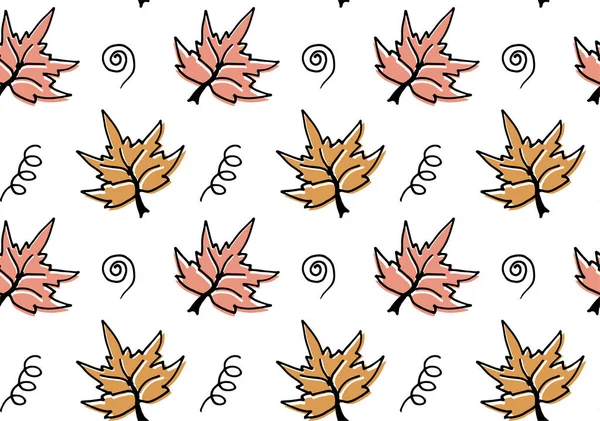 Naadloos Patroon Met Hand Getekende Herfstbladeren Een Witte Achtergrond Schrapboek — Stockvector