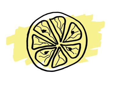 Elle çizilmiş limon dilimi. Arkaplan, tekstil baskıları, menü, web ve grafik için vektör illüstrasyonu