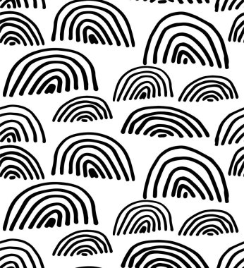 Elle çizilmiş, gökkuşağı desenli. Paket kağıdı, kumaş, web tasarımı vs. için vektör süsü.