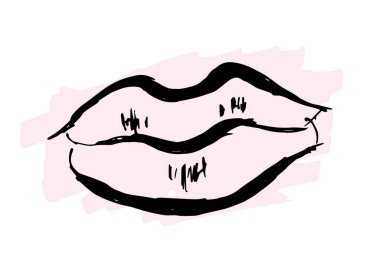 El çizimi kadın dudakları. Öptüm. Sevgililer Günü. Aşk ilanı. Tebrik kartı, çıkartma, tatil tasarımı, poster, broşür için. Vektör makyaj illüstrasyonu