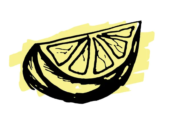 Fetta Limone Scarabocchiata Mano Illustrazione Vettoriale Sfondi Stampe Tessili Menu — Vettoriale Stock