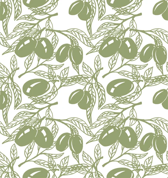 Motif Olive Sans Couture Oliviers Grecs Sur Branches Feuilles Dessin — Image vectorielle