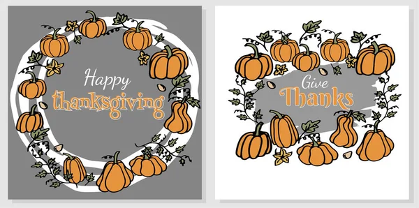 Trendy Hand Drawn Thanksgiving Templates Pumpkins Good Invitation Card Flyer — Stock Vector