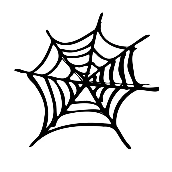 Grafisch Zwart Wit Halloween Spinnenweb Grappige Leuke Illustratie Voor Seizoensgebonden — Stockvector