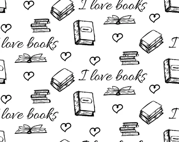 Love Books Concept Hand Drawn Doodle Books Minimalist Style Vector — Wektor stockowy