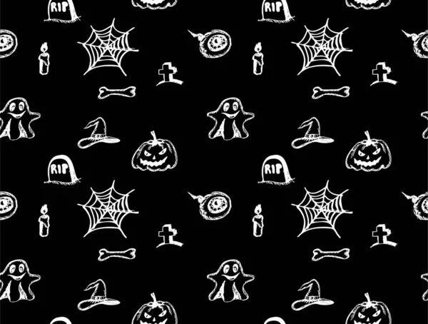 Seamless Pattern Halloween Holiday Different Halloween Symbols Pumpkin Eyeball Ghost — Wektor stockowy