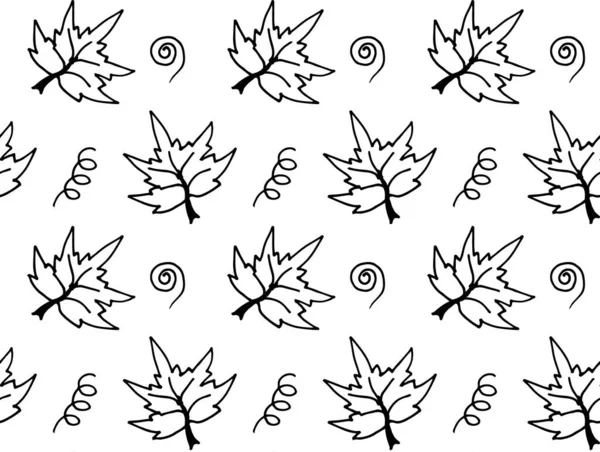 Nahtlose Muster Handgezeichnete Herbstblätter Auf Weißem Hintergrund — Stockvektor