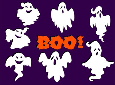 Boo metin ile bir hayaletin karikatür çizimi.
