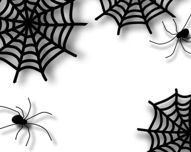 Örümcek ve örümcek ağı. Beyaz arka planda izole edilmiş Cadılar Bayramı sembolünün korkunçluğu