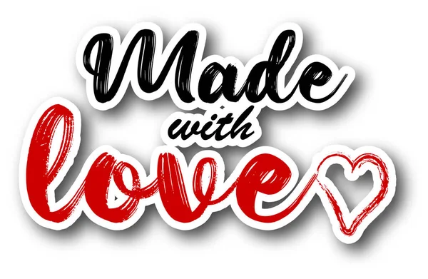 Sticker Avec Lettrage Made Love Avec Symbole Coeur Calligraphie Noire — Image vectorielle
