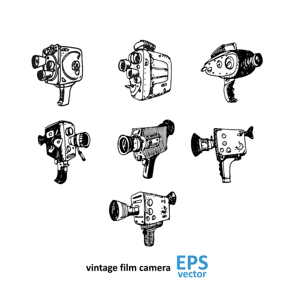 Vintage dibujo de la cámara de vídeo sobre un fondo blanco — Archivo Imágenes Vectoriales