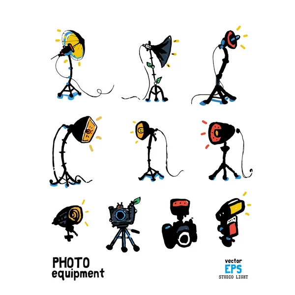 Set von Fotostudio Ausrüstung Illustration — Stockvektor