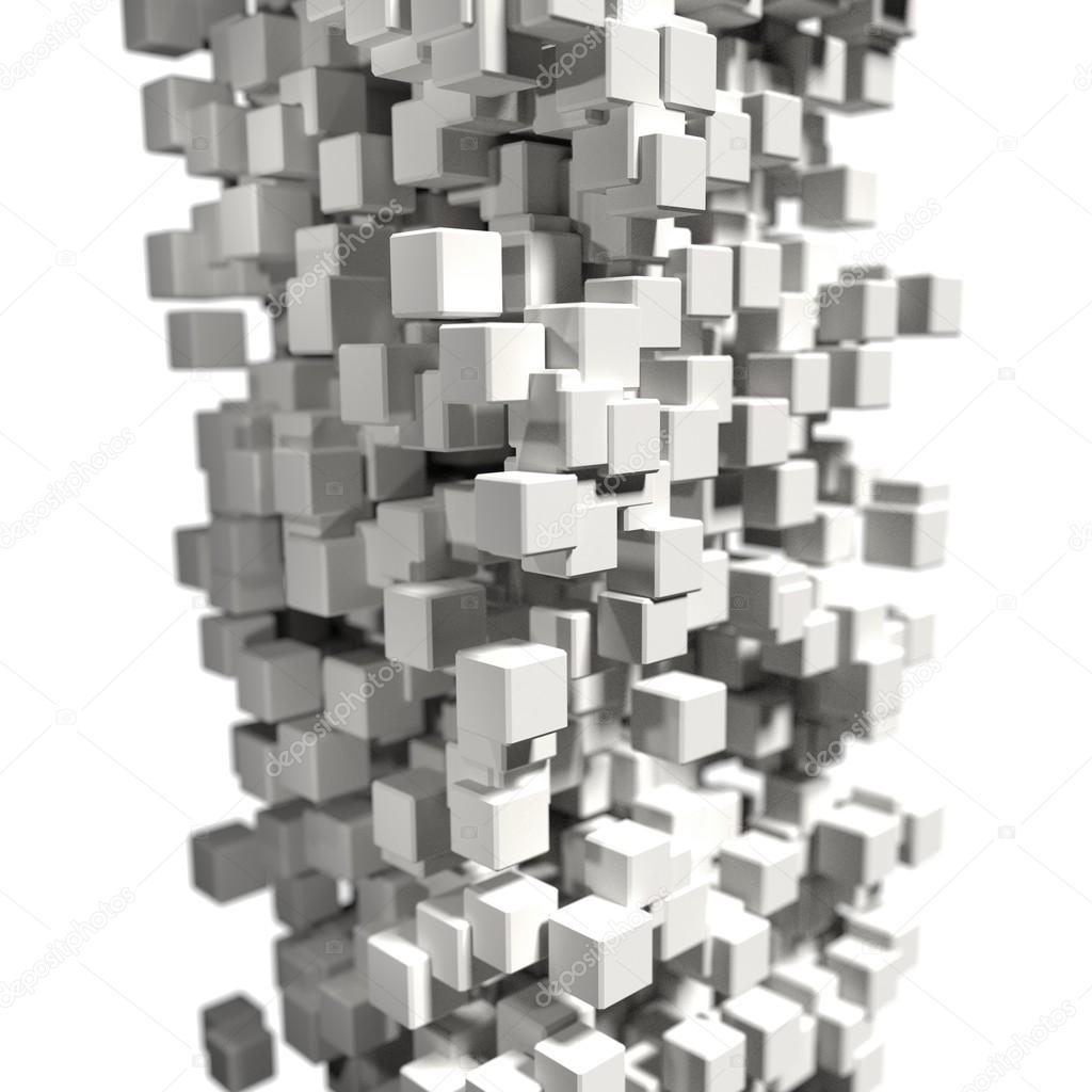 3d render white cubes structure abstract background