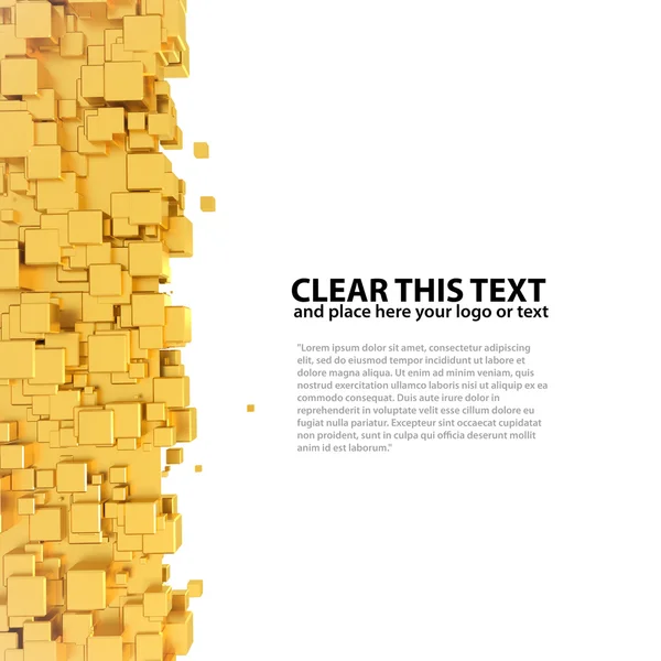 3D render abstracte kubussen luxe cadeau gouden illustratie met tekstontwerp — Stockfoto