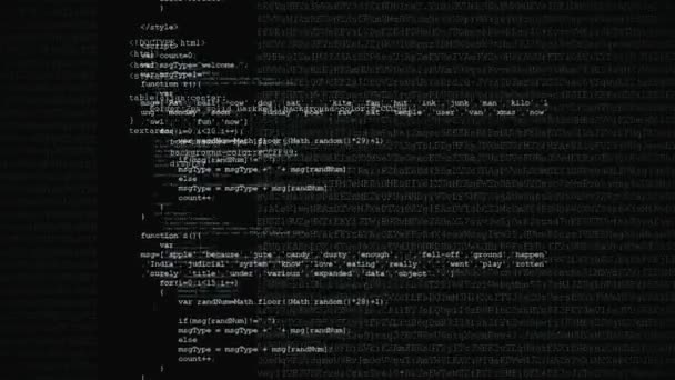 Câmera mover através de pedaços de código fonte do software — Vídeo de Stock