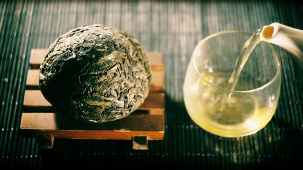 中国茶。プーアル茶フィルター バリエーションの並べ替え — ストック動画