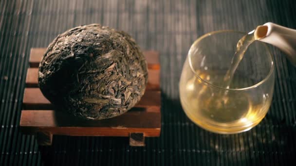 Chinese tea. Puer sort of tea filter variation — Stock Video