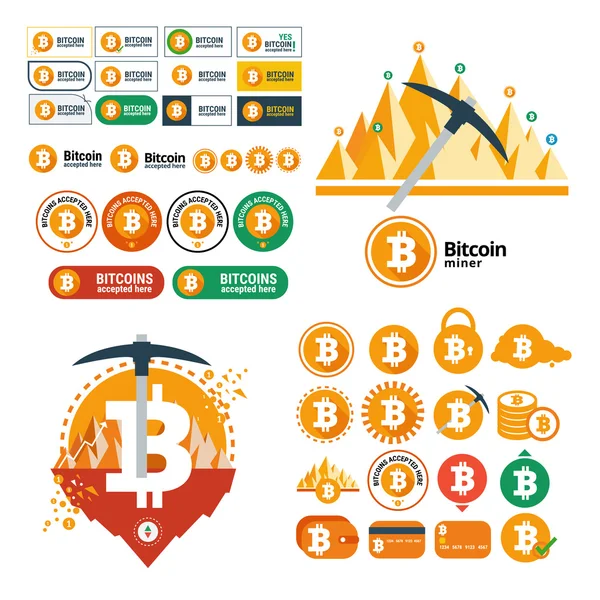 Bitcoin illusztráció vektor beállítása — Stock Vector