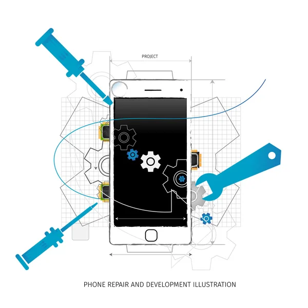 Mobiele reparatie en ontwikkeling illustratie — Stockvector