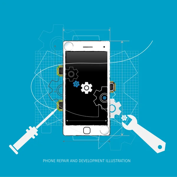 Ilustración de reparación y desarrollo móvil — Archivo Imágenes Vectoriales