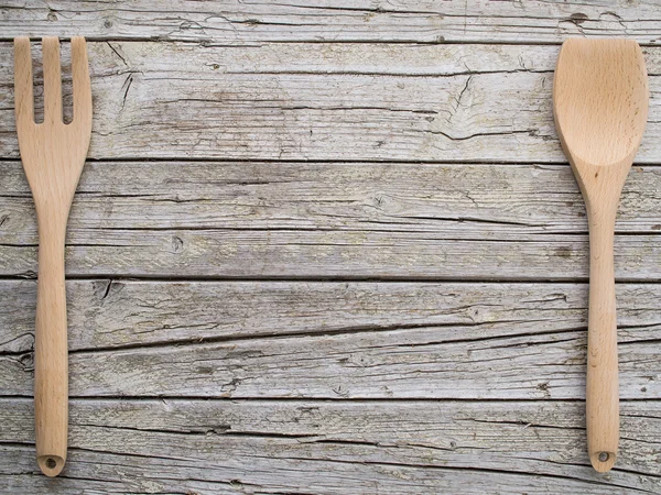 Dřevěná vidlička a lžíce — Stock fotografie
