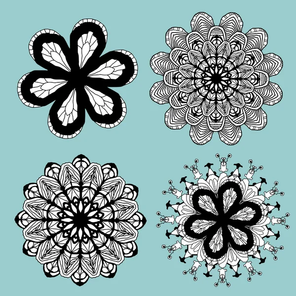 Conjunto de flores de doodle — Vetor de Stock