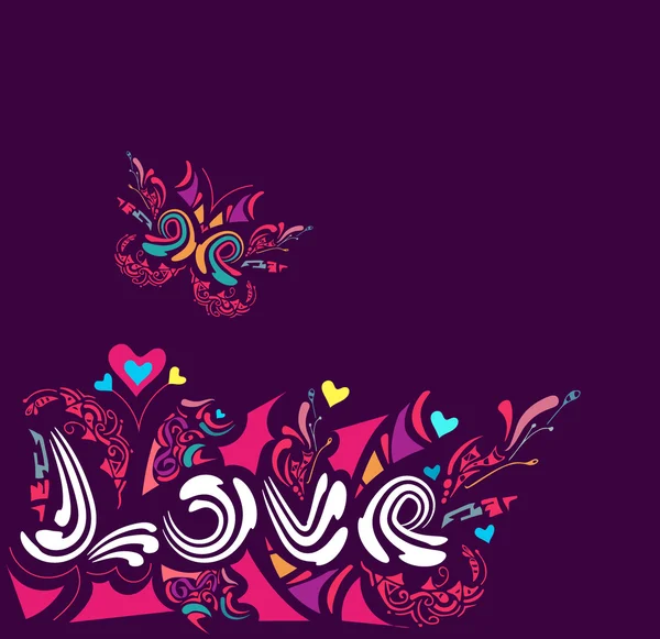 Love Texto con elementos de diseño floral — Vector de stock