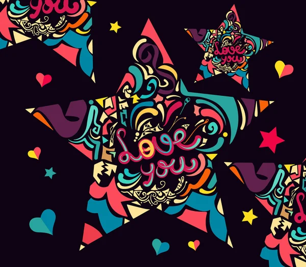 Fancy barevné hvězda s Love You textem Royalty Free Stock Ilustrace