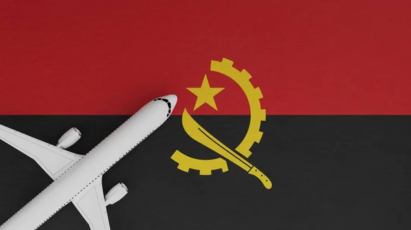 Top Down View of a Plane in the Corner on Top of the Country Flag of Angola