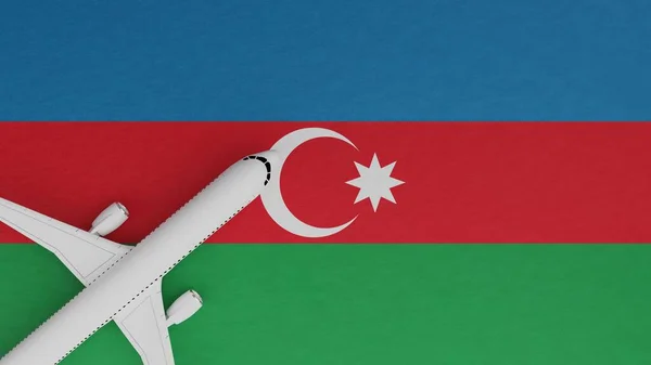 Top Down View of a Plane in the Corner on Top of the Country Flag of Azerbaijan