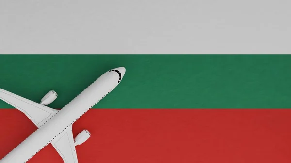 Top Down View of a Plane in the Corner on Top of the Country Flag of Bulgaria
