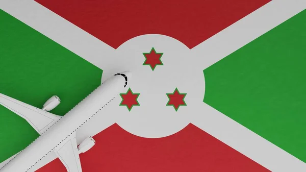 Top Down View of a Plane in the Corner on Top of the Country Flag of Burundi