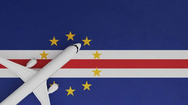 Top Down View of a Plane in the Corner on Top of the Country Flag of Cape Verde