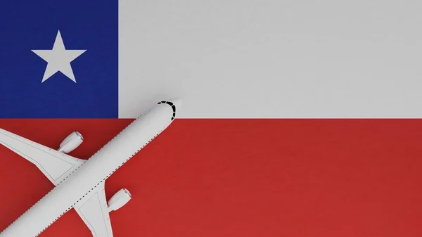 Top Down View of a Plane in the Corner on Top of the Country Flag of Chile