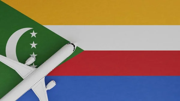 Top Down View of a Plane in the Corner on Top of the Country Flag of Comoros