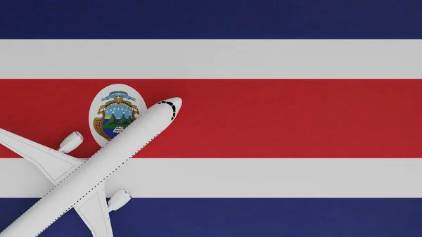 Top Down View of a Plane in the Corner on Top of the Country Flag of Costa Rica