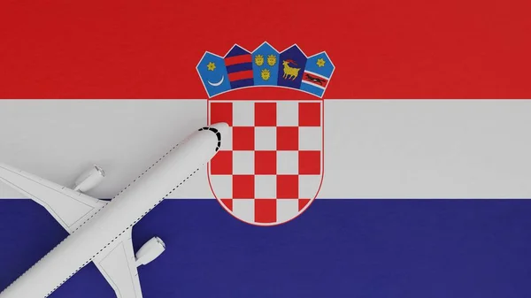 Top Down View of a Plane in the Corner on Top of the Country Flag of Croatia